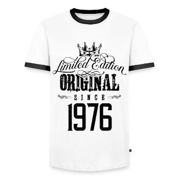 Édition limitée 1976 - T-shirt contrasté Homme - blanc/noir - Devant - AI Model Female 172 light (172cm) & AI Model Male 178 dark (178cm)