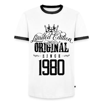 Édition limitée 1980 - T-shirt contrasté Homme - blanc/noir - Devant - AI Model Female 172 light (172cm) & AI Model Male 178 dark (178cm)
