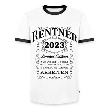Rentner 2023 lustiger Spruch - Männer Kontrast-T-Shirt - Weiß/Schwarz - Vorne - AI Model Female 172 light (172cm) & AI Model Male 178 dark (178cm)