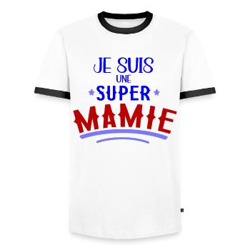 Je Suis Une Super Mamie Cadeau Fête Des Mamies - T-shirt contrasté Homme - blanc/noir - Devant - AI Model Female 172 light (172cm) & AI Model Male 178 dark (178cm)