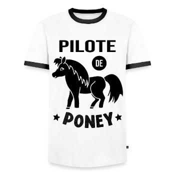 Pilote De Poney Humour Cadeau Équitation Cavalière - T-shirt contrasté Homme - blanc/noir - Devant - AI Model Female 172 light (172cm) & AI Model Male 178 dark (178cm)