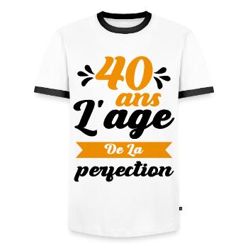 40 ans Anniversaire 40 Ans l'age de la perfection - T-shirt contrasté Homme - blanc/noir - Devant - AI Model Female 172 light (172cm) & AI Model Male 178 dark (178cm)