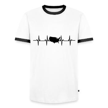 États-Unis Américain Américain États-Unis - T-shirt contrasté Homme - blanc/noir - Devant - AI Model Female 172 light (172cm) & AI Model Male 178 dark (178cm)