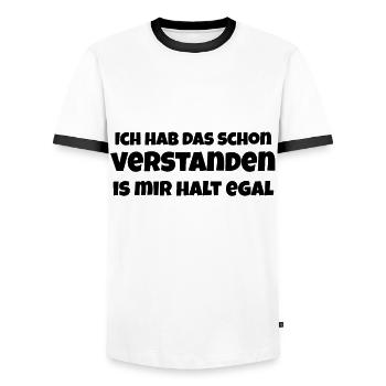 Ich hab das schon verstanden is mir halt egal - Männer Kontrast-T-Shirt - Weiß/Schwarz - Vorne - AI Model Female 172 light (172cm) & AI Model Male 178 dark (178cm)