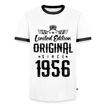 Édition limitée 1956 - T-shirt contrasté Homme - blanc/noir - Devant - AI Model Female 172 light (172cm) & AI Model Male 178 dark (178cm)