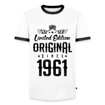 Édition limitée 1961 - T-shirt contrasté Homme - blanc/noir - Devant - AI Model Female 172 light (172cm) & AI Model Male 178 dark (178cm)