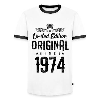 Édition limitée 1974 - T-shirt contrasté Homme - blanc/noir - Devant - AI Model Female 172 light (172cm) & AI Model Male 178 dark (178cm)