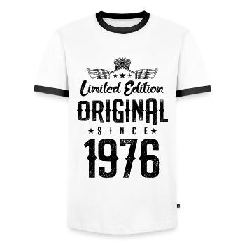 Édition limitée 1976 - T-shirt contrasté Homme - blanc/noir - Devant - AI Model Female 172 light (172cm) & AI Model Male 178 dark (178cm)