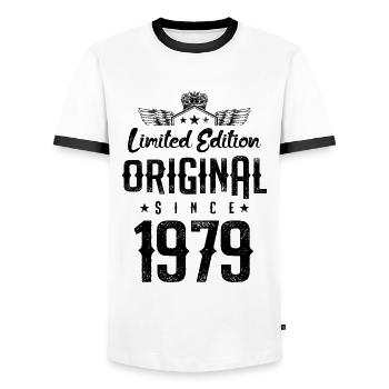 1979 limited edition - Männer Kontrast-T-Shirt - Weiß/Schwarz - Vorne - AI Model Female 172 light (172cm) & AI Model Male 178 dark (178cm)