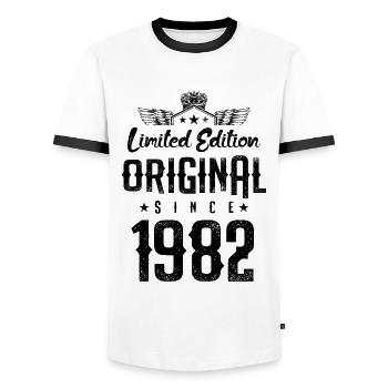 Édition limitée 1982 - T-shirt contrasté Homme - blanc/noir - Devant - AI Model Female 172 light (172cm) & AI Model Male 178 dark (178cm)