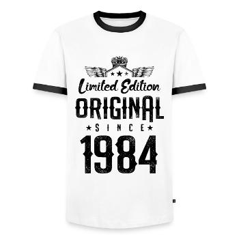 Édition limitée 1984 - T-shirt contrasté Homme - blanc/noir - Devant - AI Model Female 172 light (172cm) & AI Model Male 178 dark (178cm)