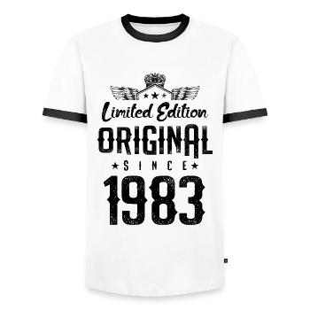 Édition limitée 1983 - T-shirt contrasté Homme - blanc/noir - Devant - AI Model Female 172 light (172cm) & AI Model Male 178 dark (178cm)