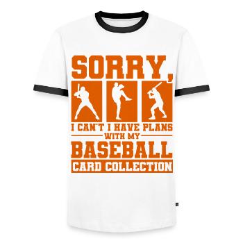 Collectors of Baseball Cards Baseball Card - Men's Ringer Shirt - white/black - Front - AI Model Female 172 light (172cm) & AI Model Male 178 dark (178cm)