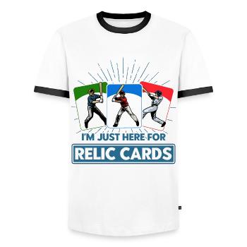 Baseball Card Collector Sports Card Collection - Men's Ringer Shirt - white/black - Front - AI Model Female 172 light (172cm) & AI Model Male 178 dark (178cm)