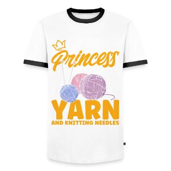 Knitting Fabric Knitting Yarn Knitting Gift - Men's Ringer Shirt - white/black - Front - AI Model Female 172 light (172cm) & AI Model Male 178 dark (178cm)