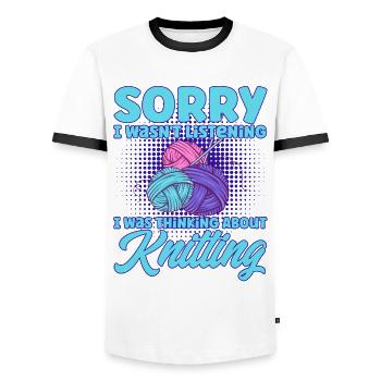 Knitting Knitting Lovers Knitting Gift - Men's Ringer Shirt - white/black - Front - AI Model Female 172 light (172cm) & AI Model Male 178 dark (178cm)