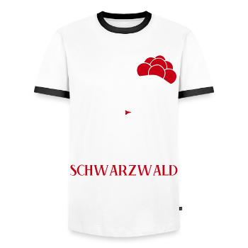 Schwarzwald Bollenhut Witz Schwarzwälder - Männer Kontrast-T-Shirt - Weiß/Schwarz - Vorne - AI Model Female 172 light (172cm) & AI Model Male 178 dark (178cm)