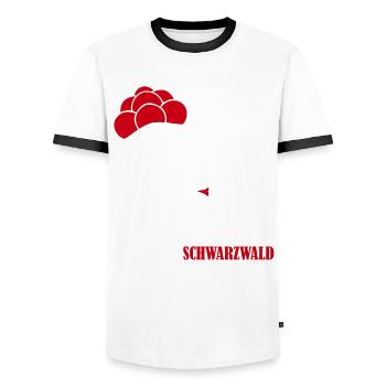 Schwarzwald Spruch mit Bollenhut - Männer Kontrast-T-Shirt - Weiß/Schwarz - Vorne - AI Model Female 172 light (172cm) & AI Model Male 178 dark (178cm)