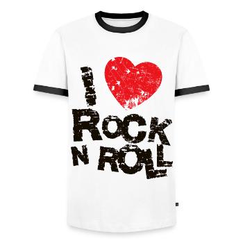 I LOVE ROCK N ROLL. - Men's Ringer Shirt - white/black - Front - AI Model Female 172 light (172cm) & AI Model Male 178 dark (178cm)