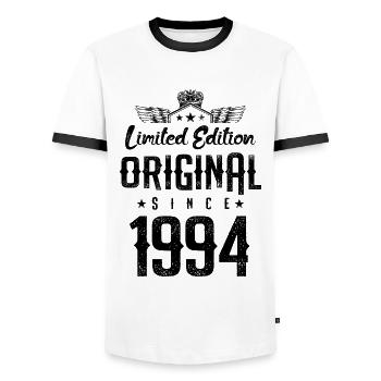 Édition limitée 1994 - T-shirt contrasté Homme - blanc/noir - Devant - AI Model Female 172 light (172cm) & AI Model Male 178 dark (178cm)