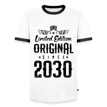 Édition limitée 2030 - T-shirt contrasté Homme - blanc/noir - Devant - AI Model Female 172 light (172cm) & AI Model Male 178 dark (178cm)