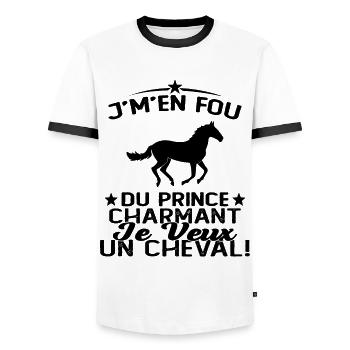 J'm'en Fou Du Prince Charmant Je Veux Un Cheval - T-shirt contrasté Homme - blanc/noir - Devant - AI Model Female 172 light (172cm) & AI Model Male 178 dark (178cm)