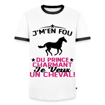 J'm'en Fou Du Prince Charmant Je Veux Un Cheval - T-shirt contrasté Homme - blanc/noir - Devant - AI Model Female 172 light (172cm) & AI Model Male 178 dark (178cm)
