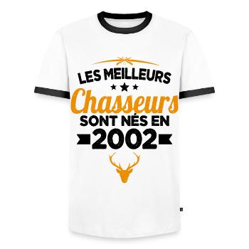 Les Meilleurs Chasseurs nés en 2002 Cadeau - T-shirt contrasté Homme - blanc/noir - Devant - AI Model Female 172 light (172cm) & AI Model Male 178 dark (178cm)