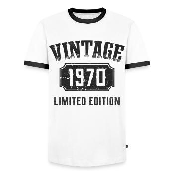 52 Jahre 52. Geburtstag Limited Edition 1970 - Männer Kontrast-T-Shirt - Weiß/Schwarz - Vorne - AI Model Female 172 light (172cm) & AI Model Male 178 dark (178cm)