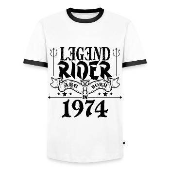 Legend rider Are born in 1974 - T-shirt contrasté Homme - blanc/noir - Devant - AI Model Female 172 light (172cm) & AI Model Male 178 dark (178cm)