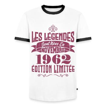 Les Légendes Sont Nées En Novembre 1962, Anniv - T-shirt contrasté Homme - blanc/noir - Devant - AI Model Female 172 light (172cm) & AI Model Male 178 dark (178cm)