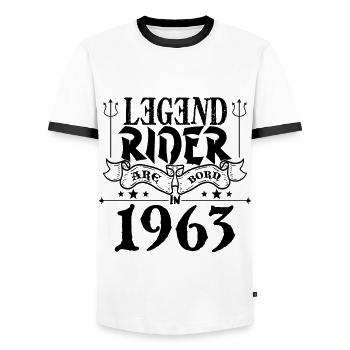 Legend rider Are born in 1963 - T-shirt contrasté Homme - blanc/noir - Devant - AI Model Female 172 light (172cm) & AI Model Male 178 dark (178cm)