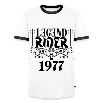Legend rider Are born in 1977 - T-shirt contrasté Homme - blanc/noir - Devant - AI Model Female 172 light (172cm) & AI Model Male 178 dark (178cm)