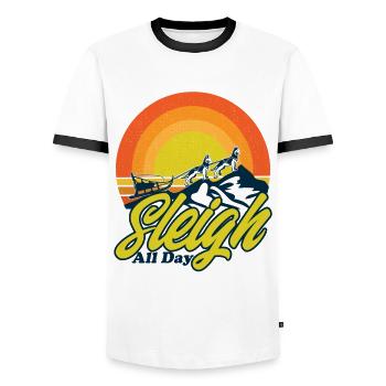 Sled Dog Racing Sledding Dog Sleds - Men's Ringer Shirt - white/black - Front - AI Model Female 172 light (172cm) & AI Model Male 178 dark (178cm)