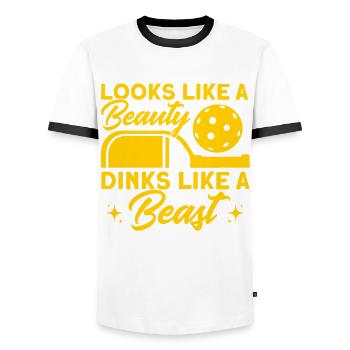 Pickleball Player Pickleball Paddleball Cadeau - T-shirt contrasté Homme - blanc/noir - Devant - AI Model Female 172 light (172cm) & AI Model Male 178 dark (178cm)