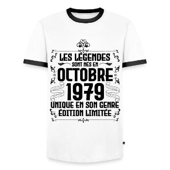 Les Légendes Sont Nés En Octobre 1979 Anniversaire - T-shirt contrasté Homme - blanc/noir - Devant - AI Model Female 172 light (172cm) & AI Model Male 178 dark (178cm)
