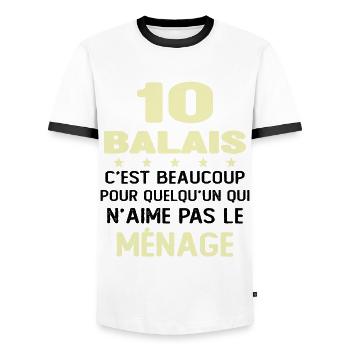 10 balais Drôle Cadeau Anniversaire 10 ans - T-shirt contrasté Homme - blanc/noir - Devant - AI Model Female 172 light (172cm) & AI Model Male 178 dark (178cm)