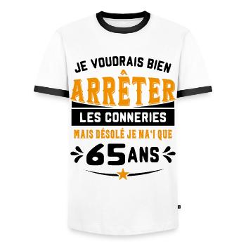 Je Voudrais Bien 65 Ans Humour Cadeau - T-shirt contrasté Homme - blanc/noir - Devant - AI Model Female 172 light (172cm) & AI Model Male 178 dark (178cm)