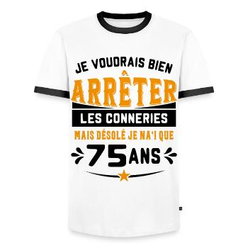 Je Voudrais Bien 75 Ans Humour Cadeau - T-shirt contrasté Homme - blanc/noir - Devant - AI Model Female 172 light (172cm) & AI Model Male 178 dark (178cm)