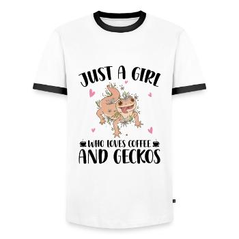 Gecko Lovers Idées cadeaux | Animaux Geckos - T-shirt contrasté Homme - blanc/noir - Devant - AI Model Female 172 light (172cm) & AI Model Male 178 dark (178cm)