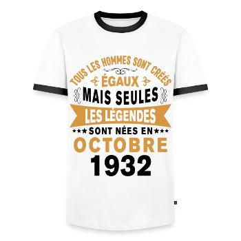 Les légendes sont nées en Octobre 1932 Cadeau - T-shirt contrasté Homme - blanc/noir - Devant - AI Model Female 172 light (172cm) & AI Model Male 178 dark (178cm)
