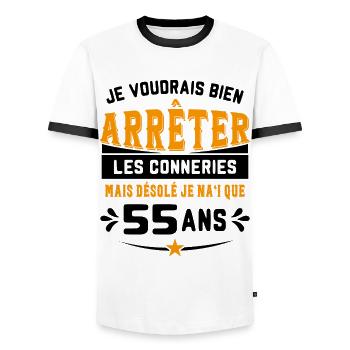 Je Voudrais Bien 55 Ans Humour Cadeau - T-shirt contrasté Homme - blanc/noir - Devant - AI Model Female 172 light (172cm) & AI Model Male 178 dark (178cm)