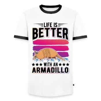 Life is better with an Armadillo Gürteltier - Men's Ringer Shirt - white/black - Front - AI Model Female 172 light (172cm) & AI Model Male 178 dark (178cm)