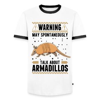 May spontaneously talk about Armadillos - Men's Ringer Shirt - white/black - Front - AI Model Female 172 light (172cm) & AI Model Male 178 dark (178cm)