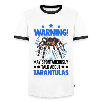 May spontaneously talk about Tarantulas Tarantel - Männer Kontrast-T-Shirt - Weiß/Schwarz - Vorne - AI Model Female 172 light (172cm) & AI Model Male 178 dark (178cm)