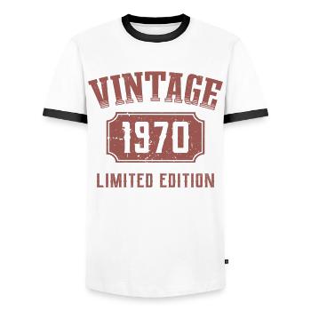 52 Jahre 52. Geburtstag Limited Edition 1970 - Männer Kontrast-T-Shirt - Weiß/Schwarz - Vorne - AI Model Female 172 light (172cm) & AI Model Male 178 dark (178cm)