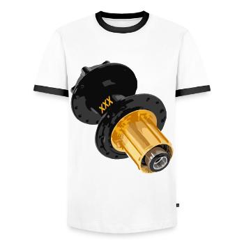 MTB Mountain Bike Road Bike Hub - Men's Ringer Shirt - white/black - Front - AI Model Female 172 light (172cm) & AI Model Male 178 dark (178cm)
