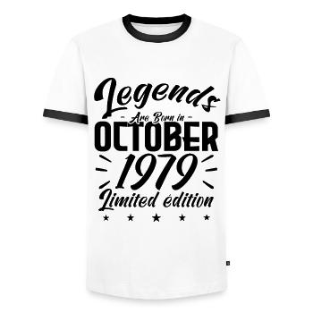 LEGENDS ARE BORN IN OCTOBER 1979 anniversary gift - Men's Ringer Shirt - white/black - Front - AI Model Female 172 light (172cm) & AI Model Male 178 dark (178cm)