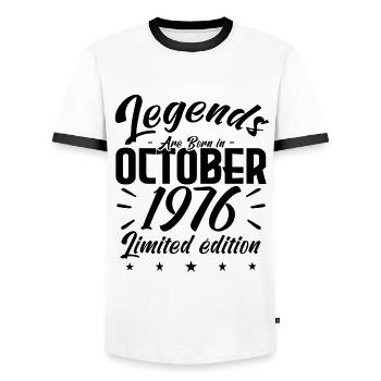 LEGENDS ARE BORN IN OCTOBER 1976 anniversary gift - Men's Ringer Shirt - white/black - Front - AI Model Female 172 light (172cm) & AI Model Male 178 dark (178cm)