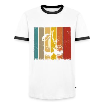 Cherry Fruit Lover Retro Healthy Gift idea - Men's Ringer Shirt - white/black - Front - AI Model Female 172 light (172cm) & AI Model Male 178 dark (178cm)